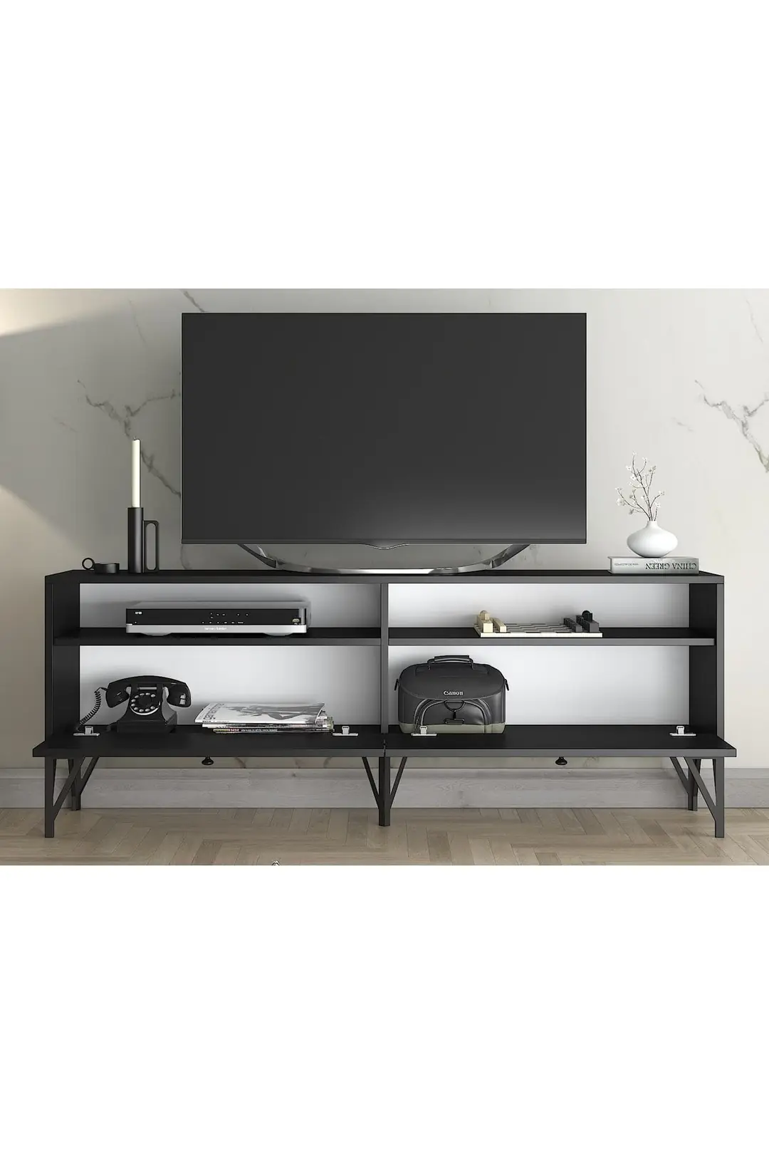Astreo 160 Cm Metal Ayaklı Tv Ünitesi - Siyah / Siyah